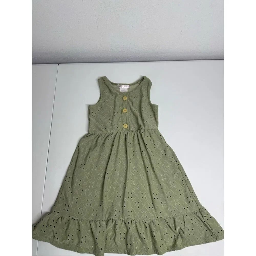 Love to be Loved Girls Sleeveless Embroidered Layer Dress Olive Green Size 6